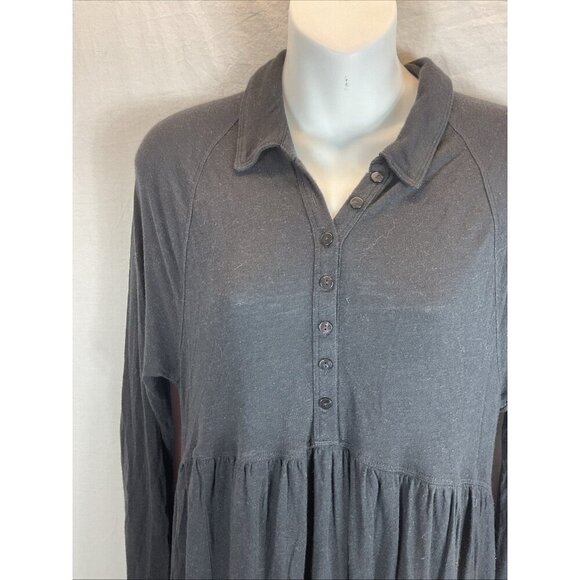 Free People Black‎ long sleeve Jersey dress tiered cut out Witchy Goth size M - Picture 3 of 8